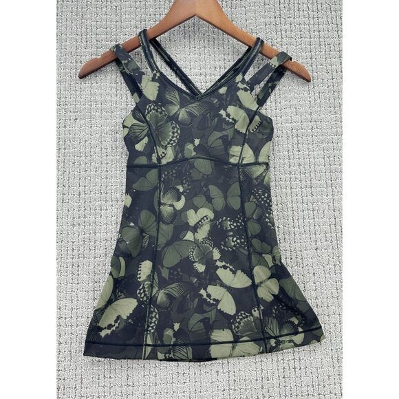 Lululemon Happy Strappy Tank Top XXS Biggie So Fly Butterfly Fatigue Green Black - Picture 1 of 7